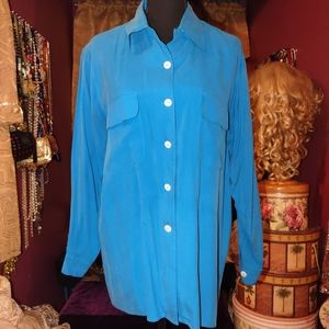 Anna Gray 100% Silk Blue Blouse M